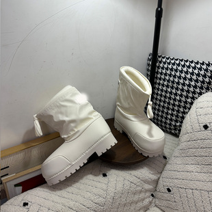 冬季滑雪大头厚底丑萌雪地靴女防滑户外抽绳束带防水加绒保暖短靴