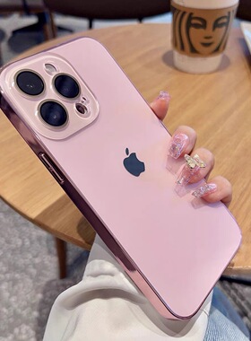 ins高级原机纳米AG磨砂冰粉色适用iPhone15pro苹果14手机壳16ProMax新款13防指纹12pro情侣14plus防摔套简约