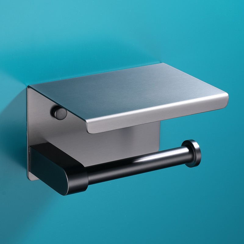 304不锈钢卷纸架免打孔枪灰色