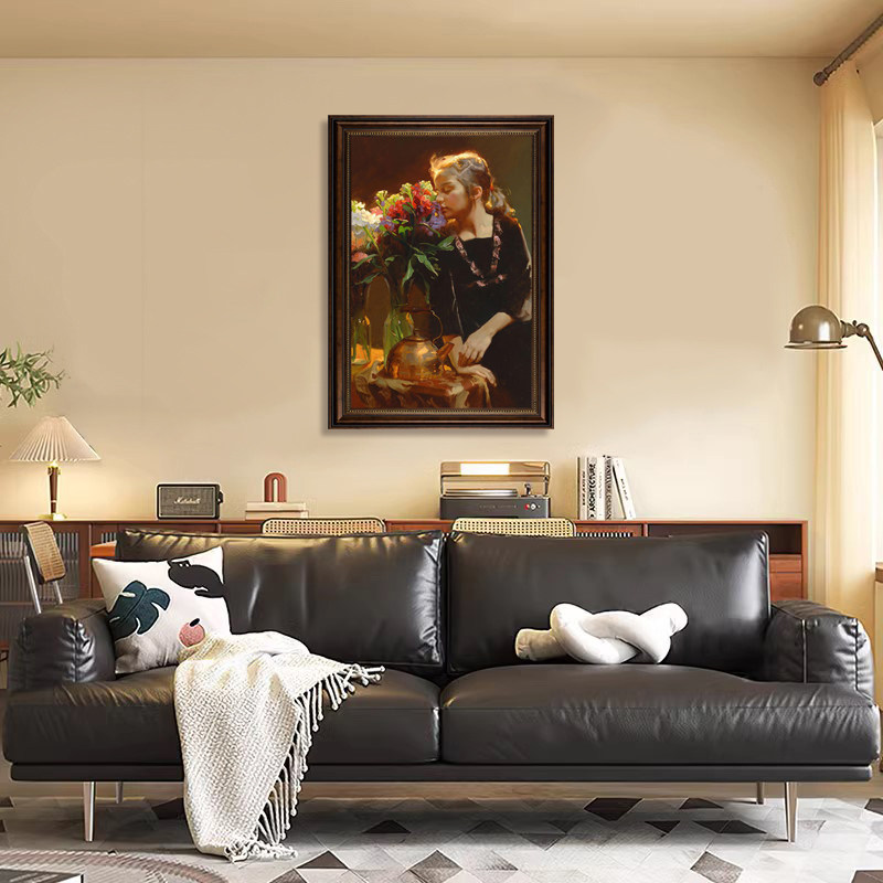 法式复古客厅装饰画油画风小众艺术人物壁画抽象美女卧室书房挂画