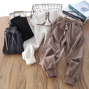 男童灯芯绒裤子春秋款2024新款春装儿童中童男大童运动裤洋气卫裤