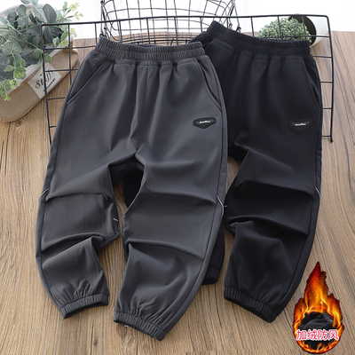 男童秋冬加绒冲锋裤2025新款防风防水耐脏污运动裤中大童滑雪裤子