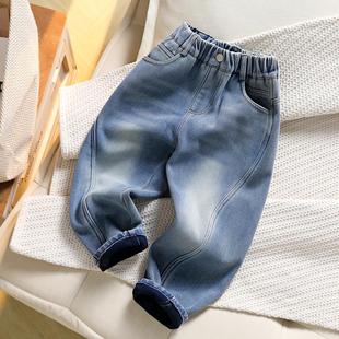 水洗不掉色男童加绒牛仔裤一体绒秋冬2025新款儿童中大童休闲裤子