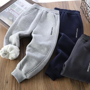 男童冬季加绒加厚裤子秋冬款2024新款儿童中大童羊羔毛一条过冬