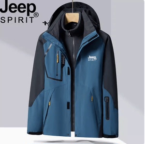 JEEP SPIRIT冬季冲锋衣男女加绒加厚可拆卸两件套防风防水登山服