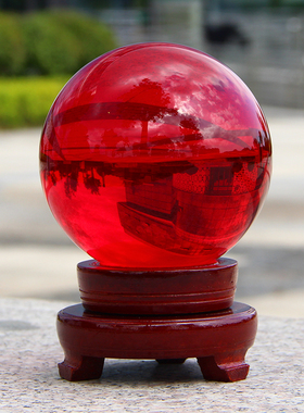 红色水晶球摆件玻璃风水球红红火火家居客厅玄关隔断办公室摆设