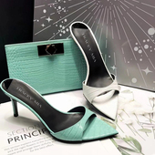 2025年夏新款 女 凉拖半拖凉鞋 尖头细跟一字带高跟鞋 鳄鱼纹性感时尚