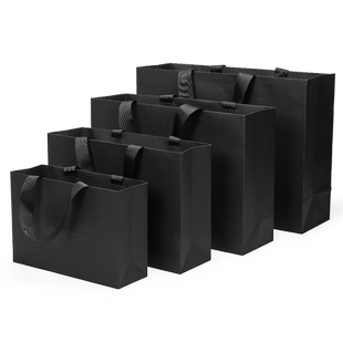 黑色手提纸袋大号小号中号螺纹绳广告袋服装店包装袋可印刷礼品袋