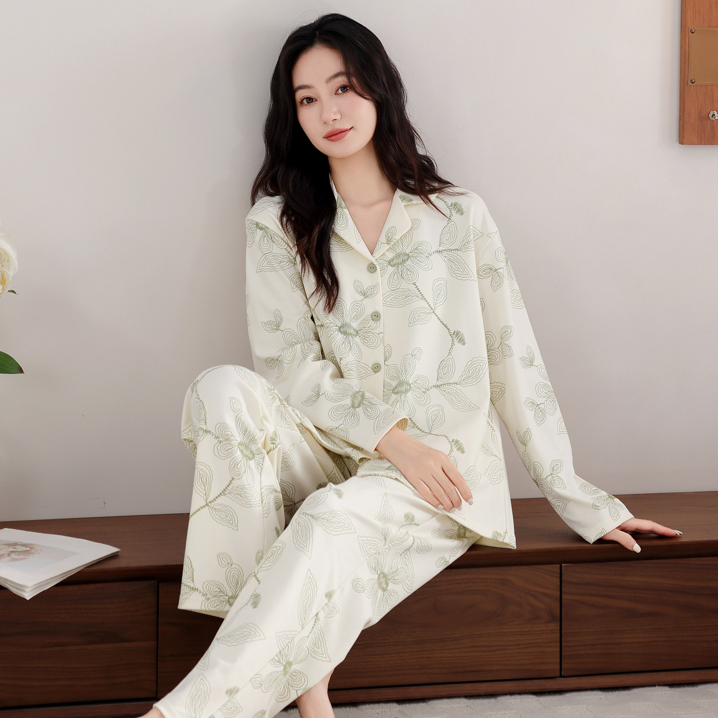 带胸垫睡衣女纯棉长袖春秋季防凸点可外穿青年a类全棉家居服套装,女士内衣/男士内衣/家居服,睡衣/家居服套装,淘宝优惠券,粉丝福利购,淘宝优惠卷