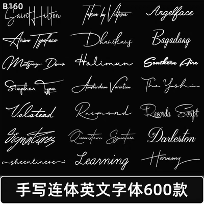手写英文字体包库下载PS/Procreate连笔签名花体字体设计素材下载