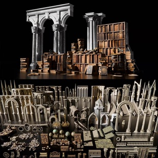 2026 Blender中世纪场景宫殿教堂图书馆城堡学院雕像3A道具3D模型