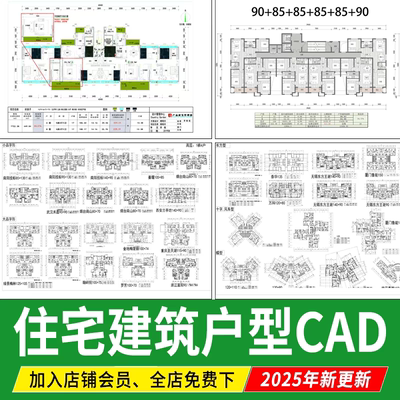 2025住宅建筑户型CAD平面图施工图一梯两户三四户小高层新规大平