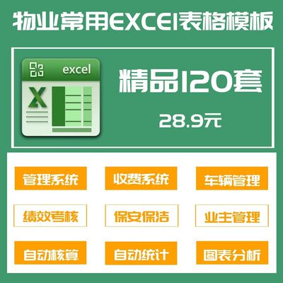 120套物业专用excel表格水电收费管理小区保安清洁维修绩效考核