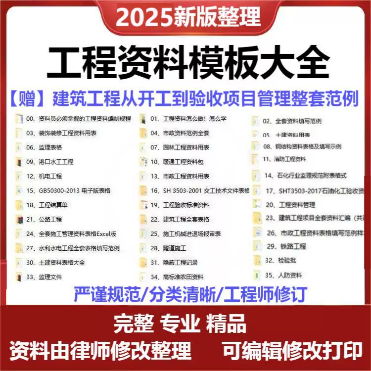 工程资料模板建筑施工管理记录全套表格竣工验收监理报告范本2025