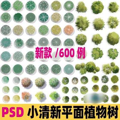 2026竞赛风小清新彩平图植物PS手绘平面树顶视图植物psd分层素材