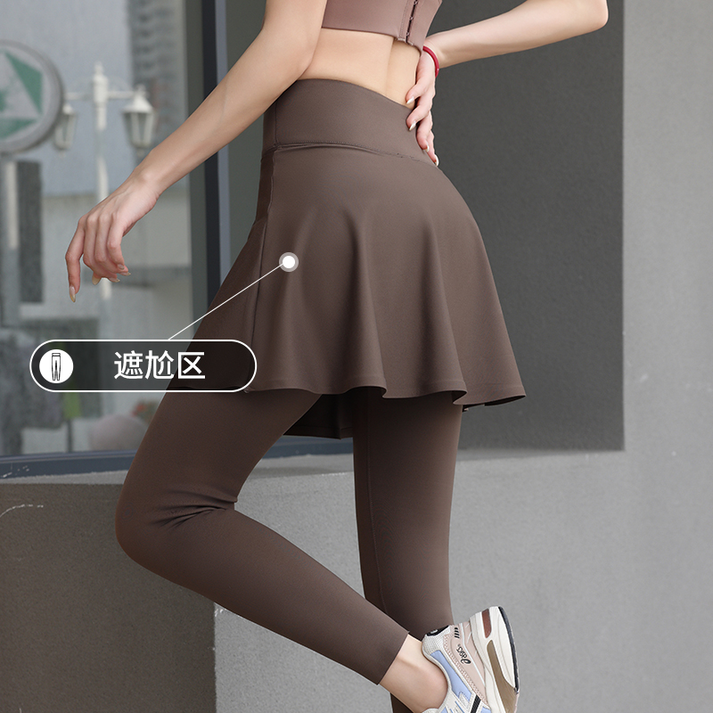 健身裤女大码假两件高腰提臀紧身防走光运动跑步速干瑜伽长裤春秋