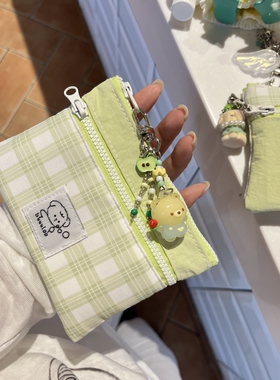 新款原创小清新绿色双层化妆包大容量口红耳机包姨妈巾零钱收纳包