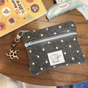 新款原创点点双层化妆包高级灰口红耳机杂物收纳包卡证件姨妈巾包