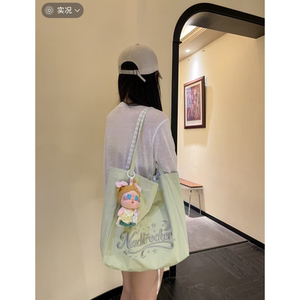 新款原创青柠绿刺绣字母单肩包