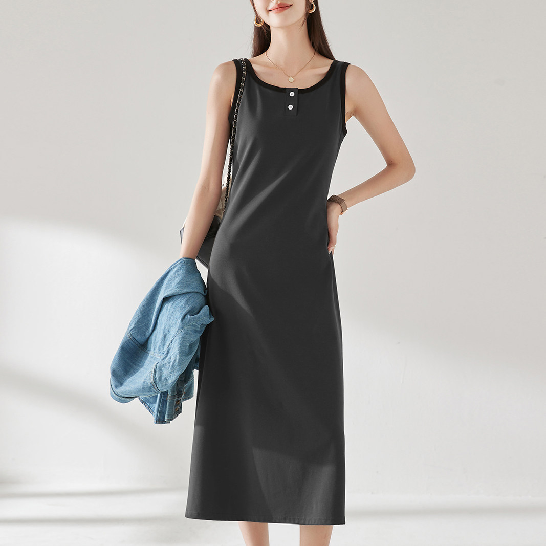 无袖背心吊带连衣裙子女装夏季2025新款海边度假法式气质中长裙