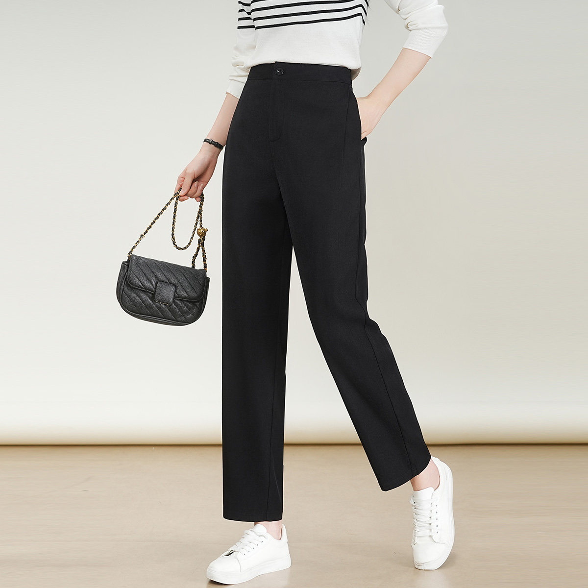 黑色直筒纯色裤女2025秋季高腰垂感显瘦休闲裤宽松通勤女士西装裤