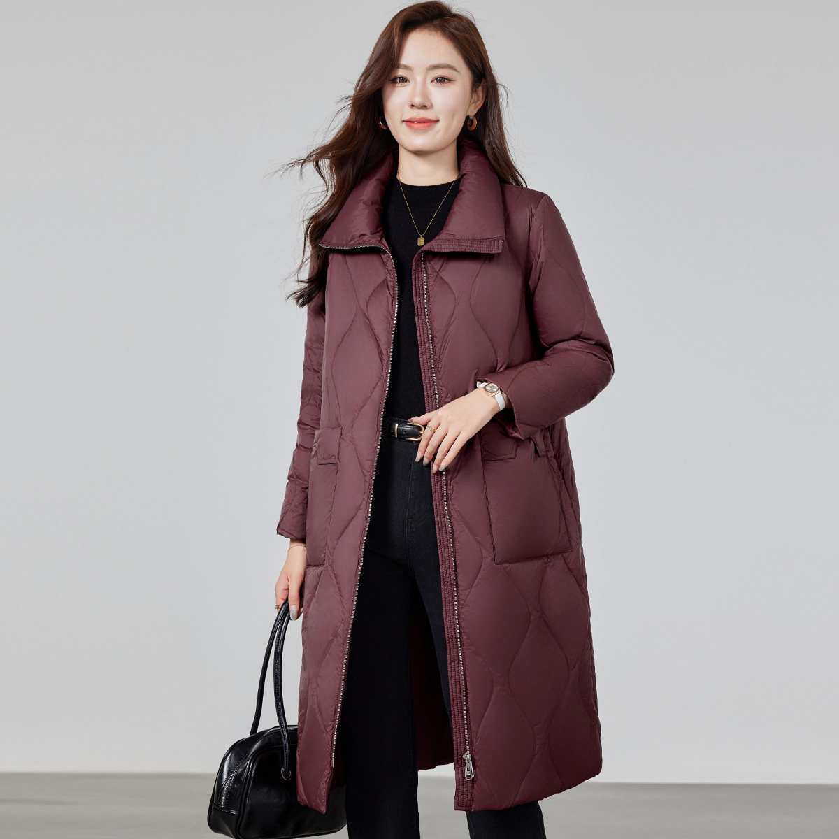 2025巨好看的棉服菱格立领宽松百搭保暖轻薄高端显瘦长款面包服