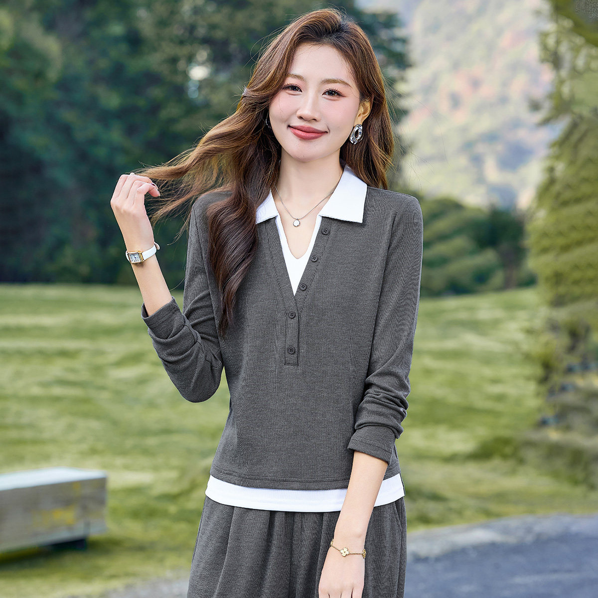 春秋女洋气显瘦长袖运动两件套
