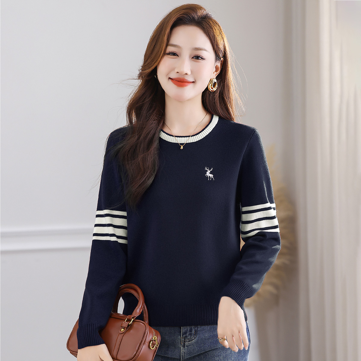 秋冬圆领正肩针织衫女2025年