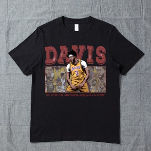 夏季纯棉篮球短袖t恤湖人队浓眉哥戴维斯卡通手绘球星圆领半袖T恤