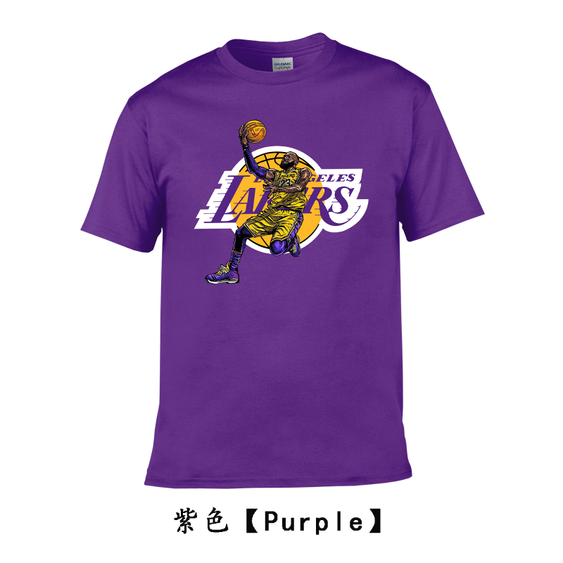 篮球短袖t恤卡通版湖人队詹姆斯夏季纯棉体恤小皇帝詹皇圆领半袖