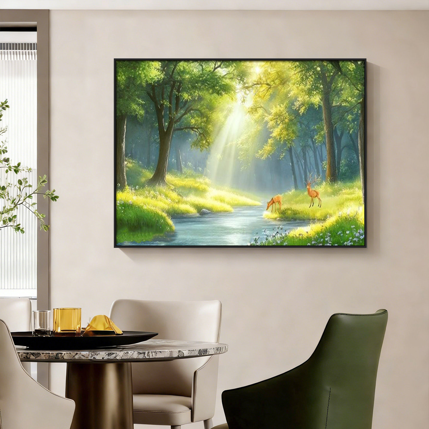 大树风景餐厅装饰画高级感饭厅背景墙挂画小清新森林客厅玄关壁画
