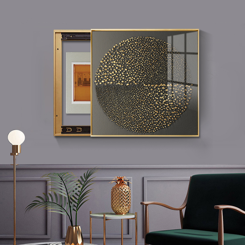 轻奢电表箱装饰画免打孔遮挡箱高级开关配电箱客厅配电箱推拉挂画