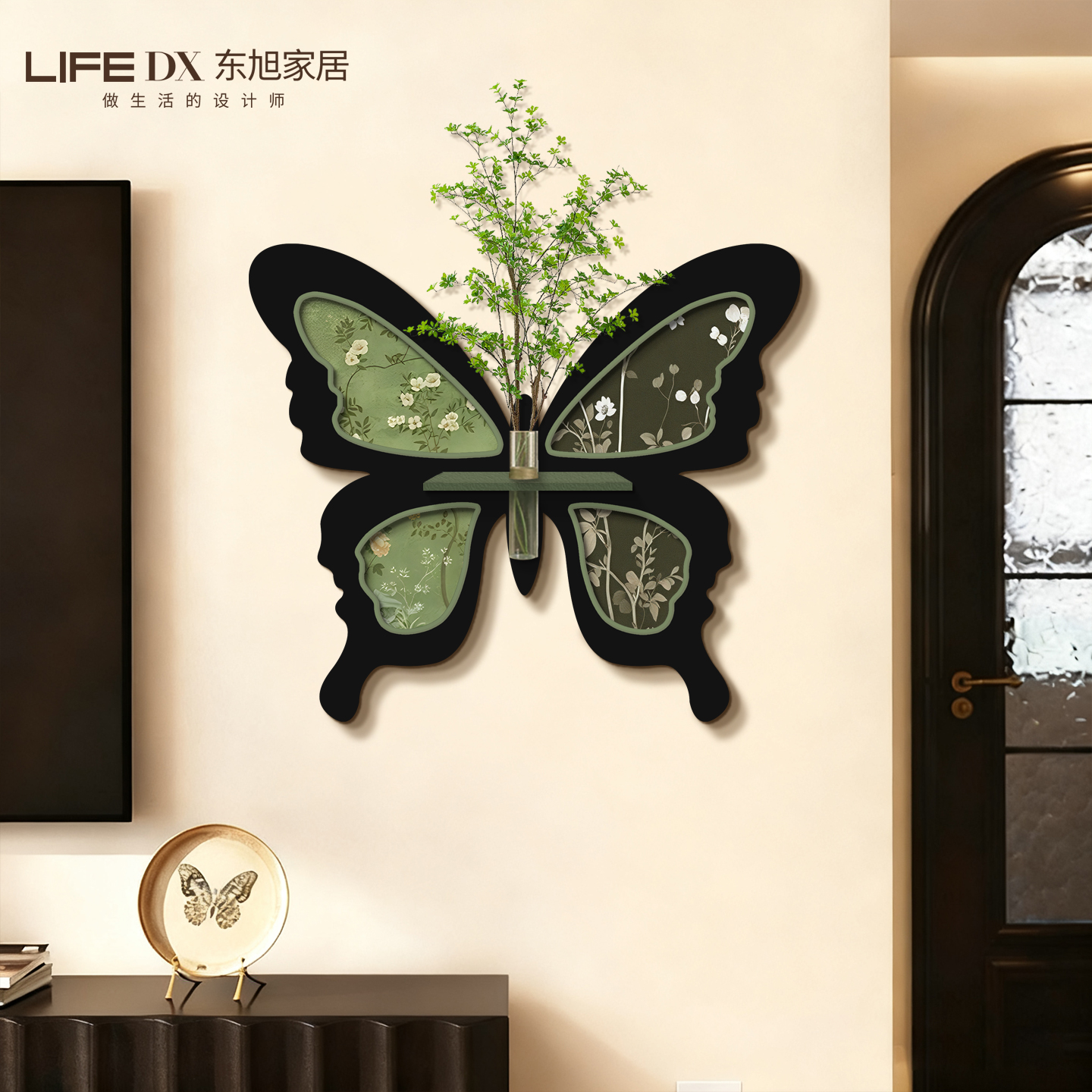 法式中古风蝴蝶客厅装饰画水培绿植挂画餐厅立体砂岩艺术壁画玄关图片