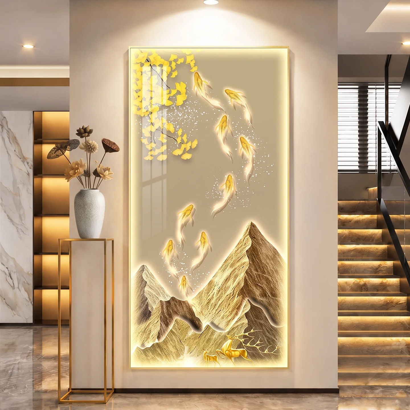 【西墙聚财】九鱼图玄关装饰画图片