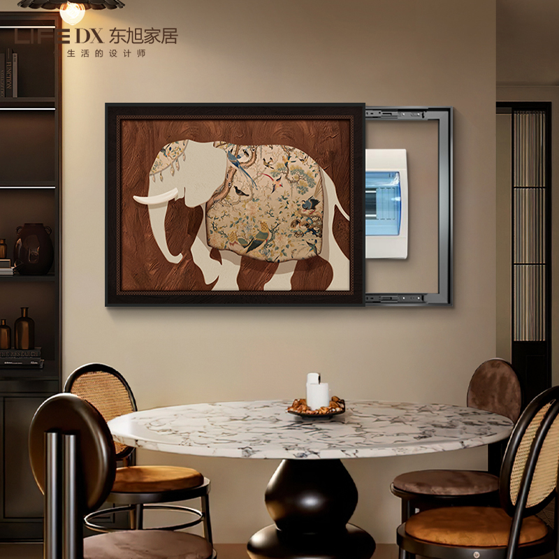 中古风大象电表箱装饰画法式复古遮挡电闸盒配电箱电源箱遮丑挂画图片