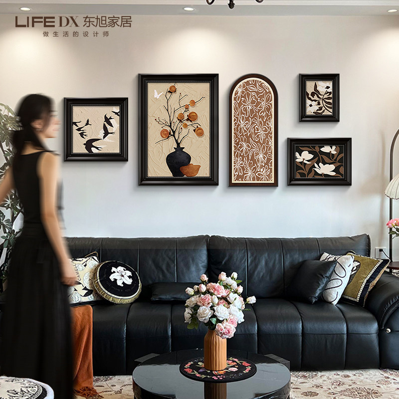 中古风客厅装饰画轻奢高级感法式复古沙发背景墙挂画组合卧室壁画,家居饰品,现代装饰画,淘宝优惠券,粉丝福利购,淘宝优惠卷