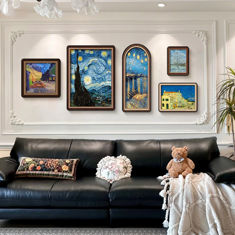 中古风客厅装饰画梵高莫奈世界名画沙发背景墙挂画高级感组合壁画,家居饰品,现代装饰画,淘宝优惠券,粉丝福利购,淘宝优惠卷