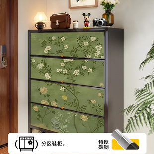 中古风入户鞋柜家用门口2026新款大容量收纳柜一体靠墙多层玄关柜