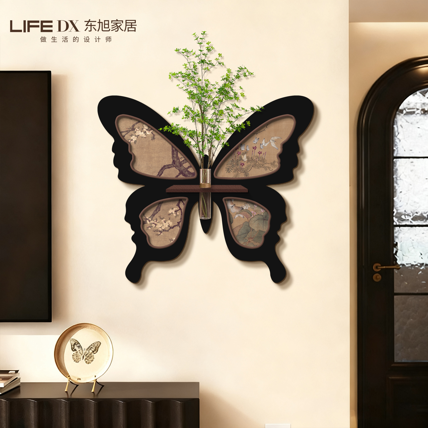 法式中古风蝴蝶客厅装饰画水培绿植挂画餐厅立体砂岩艺术壁画玄关图片