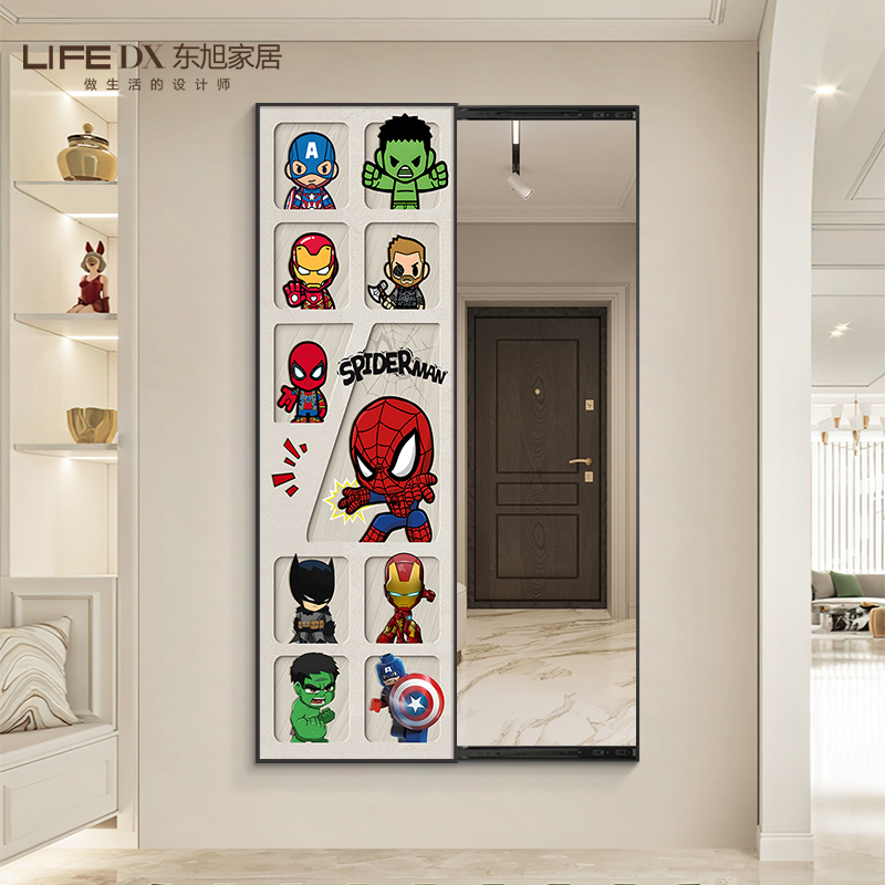 漫威英雄推拉隐藏式全身镜子画ins风卧室试衣镜装饰画玄关可关闭