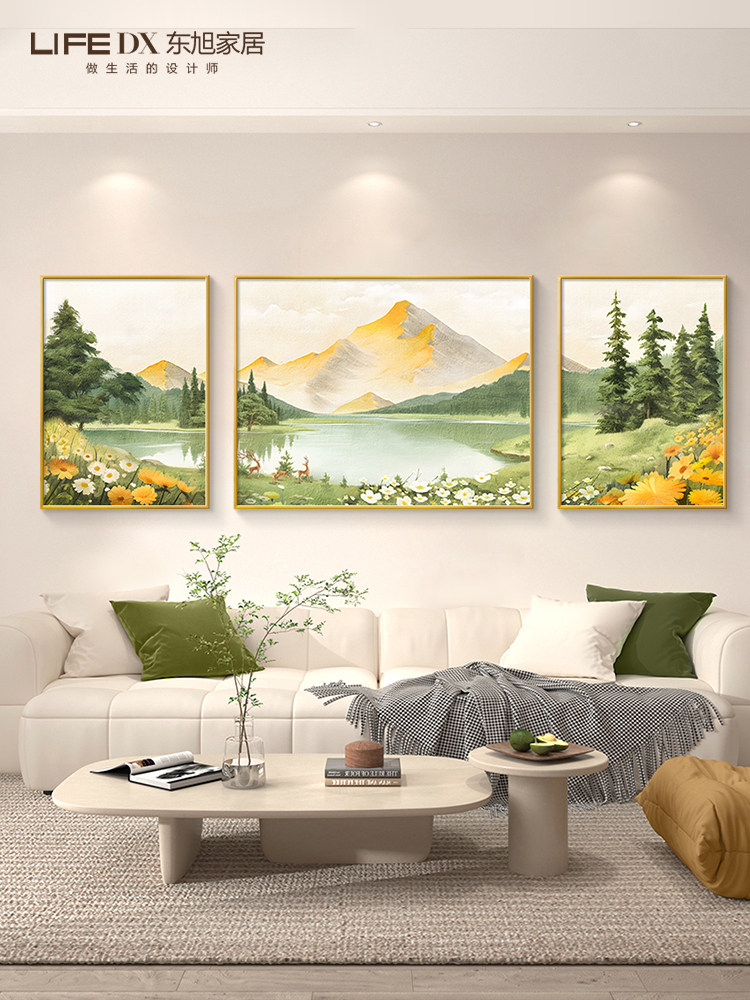 现代极简客厅装饰画东墙山水沙发背景墙挂画高端大气西墙聚敛壁画
