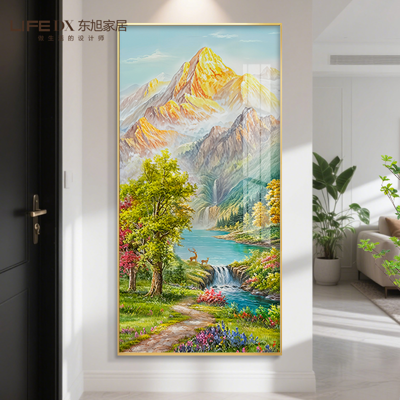 玄关装饰画入户正对门山水风景画走廊过道挂画2025新款纯手绘油画图片