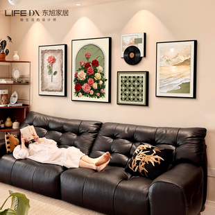 中古风客厅装饰画高级感沙发背景墙挂画法式复古玫瑰艺术组合壁画