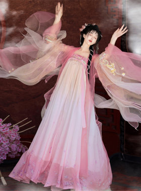 唐制诃子裙齐胸刺绣汉服女春夏
