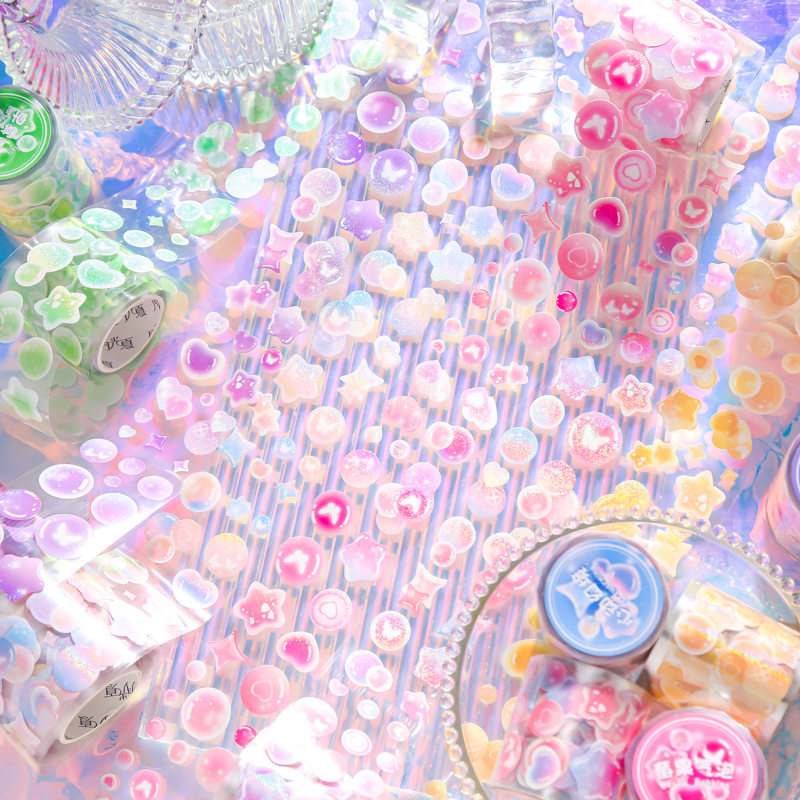 月光夏单卷胶带梦幻泡泡镭射咕卡闪膜手账装饰素材ins风原点贴纸