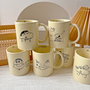马克杯蜡笔小新史努比杯子可爱韩国ins风早餐水杯陶瓷牛奶咖啡杯