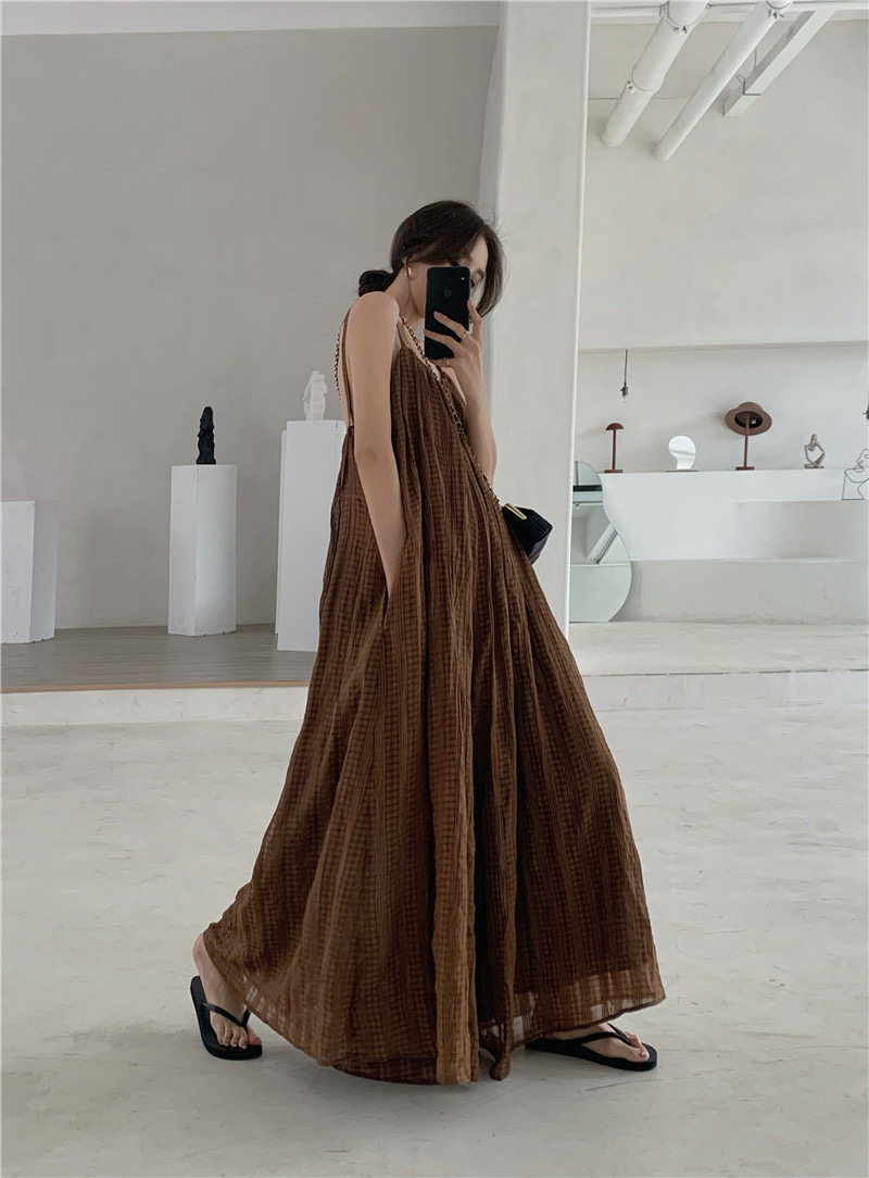2025夏季新款女装裙裤裤裙无袖吊带连衣裙简约风格宽松版型加长裤
