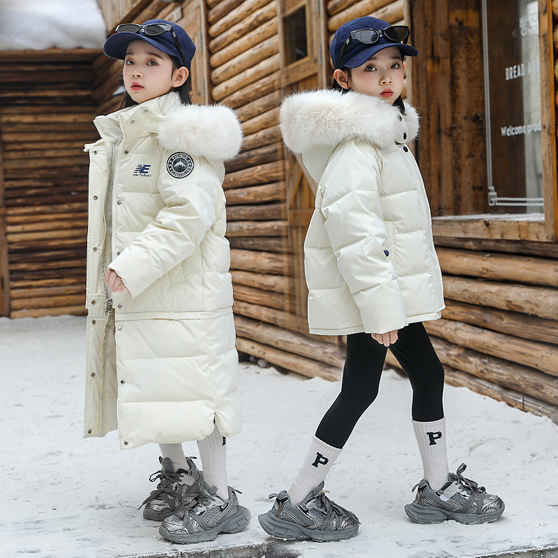 儿童羽绒服女童2024新款一衣两穿中长款连帽三防加厚外套中大童