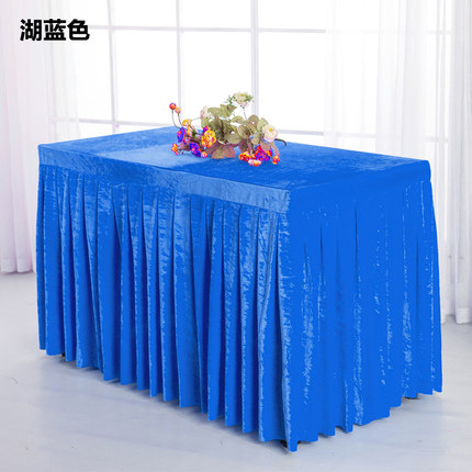 定做会议桌布办公台裙红色丝绒长条桌套罩签到活动展台布冷餐桌裙