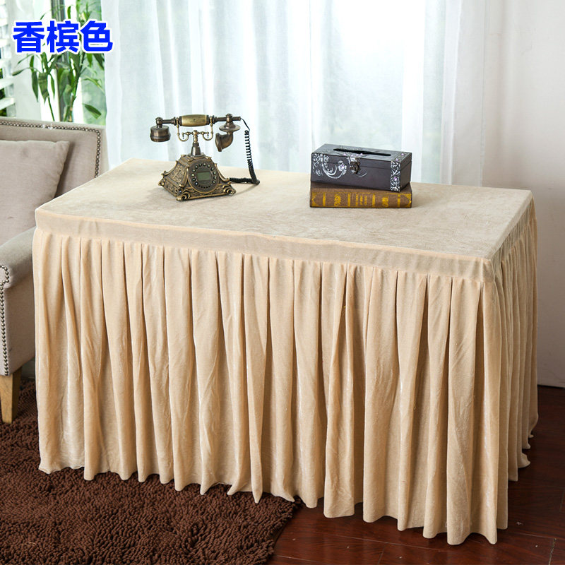 定做会议桌布办公台裙红色丝绒长条桌套罩签到活动展台布冷餐桌裙